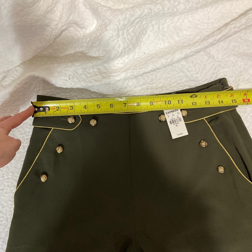 Express Wide Leg Trousers Pant Size 10 Long NWT Olive Green High-Waisted - Picture 6 of 8